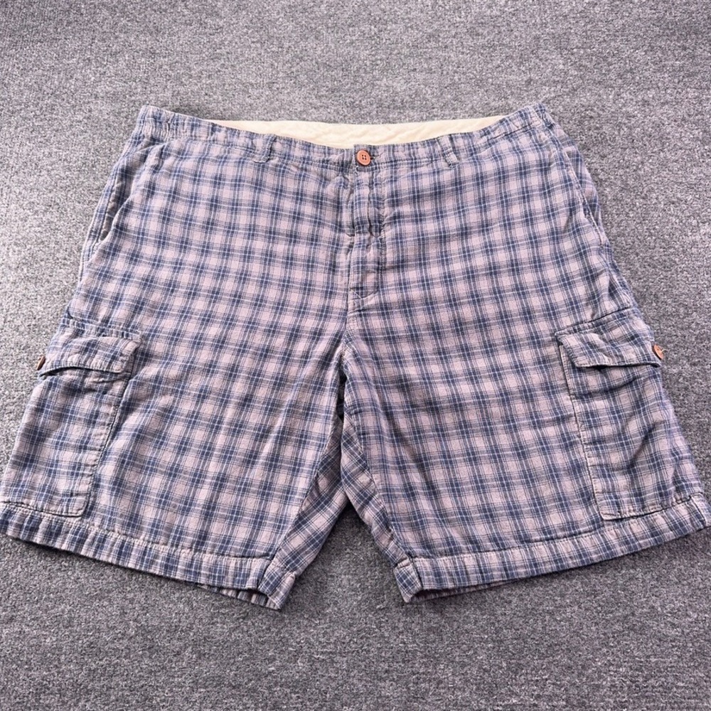 Tommy Bahama Mens 40 Plaid Cargo Shorts Blue Gray Cotton Marlin Logo Casual